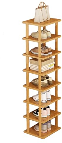 Qiebenav Schuhregal 8-lagiges 134cm, Bambus Schuhschrank Schmal Hoch, Vertikales Schuhablage, Schuhregal Platzsparend, Schuhstapler für Flur, Wohnzimmer, Schlafzimmer, Schmale üren (8 lagiges)
