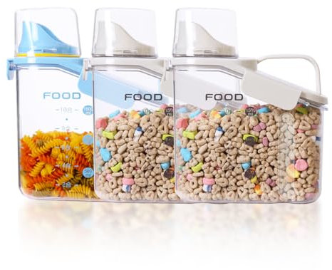 Vorratsdosen Set mit Deckel Luftdicht, Vorratsbehälter Küchen Aufbewahrung Organizer Spender für Trockenen Lebensmittel Schüttdose Müsli Getreide Mehl (3er Set x 1.5L - Weiß+Weiß+Blau)