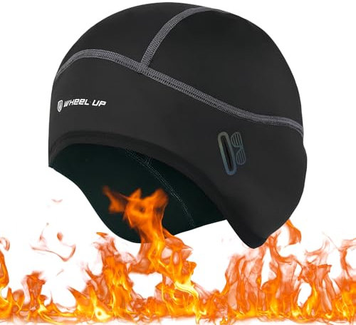 Fahrrad Wintermütze Herren Damen Mütze, Winddicht Bike Warm Cap mit Brillen-Loch, Thermo Atmungsaktive Radsport Skull Cap Helm-Unterziehmütze (DE/NL/SE/PL, Alphanumerisch, Einheitsgröße, Schwarz)