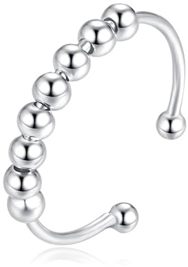Cangall Silber Anxiety Rings, 925 Sterling Silber Damen Stimmungsringe, Offen Verstellbar Anti Stress Ringe, Fidget Spinner Akupressur Ringe, Unisex Angst Ringe für Anxiety Frauen Mädchen Männer