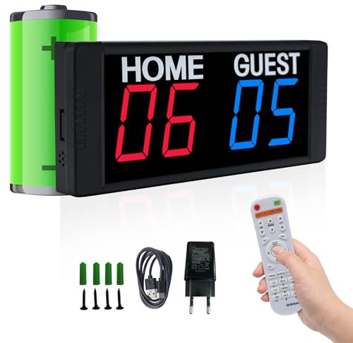 GAN XIN Digitale Anzeigetafel mit Fernbedienung Elektronische Anzeigetafel 1.5 Zoll LED Scoreboard für Basketball, Fußball, Volleyball (Battery Powered)