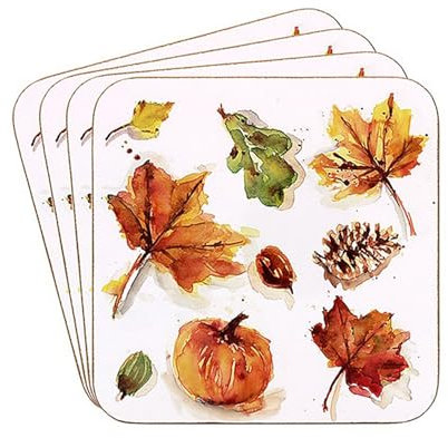 Coasters Set of 4 Cork Back Cup Autumn Fall Theme Leaf Nature Artistic Design