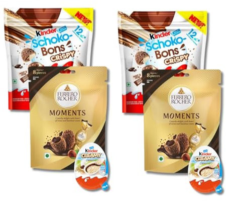 3er Kinder Ferrero Set: 2x Kinder Crispy Schokobons & 2x Ferrero Moments + 2x Kinder Creamy | Ideal für Zuhause und als Geschenk