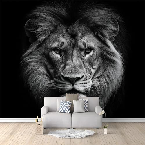Wall Mural Photo Wallpaper Animal Gray Lion 250x175 cm Poster Mural HD 3D Print Non-Woven Photo Wallpaper, Modern Living Room Bedroom TV Backdrop Wall Decoration