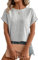 Gemulate Ladies Summer tee Shirts Striped Womens Casual t Shirts Clothing Short Sleeve Smart Tops Holiday Tunic Blouses Grey M