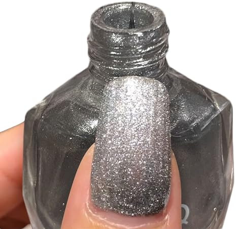 Glitter Nail Polish, Sparkling Nail Varnish with Silver Glitter, Long Lasting Silver Nail Polish Quick Drying Nail Gel for DIY Nail Art Manicure at Home, No Chipping No Need Cure