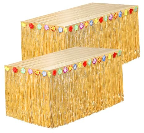 2 PCS Hawaii Tischrock, Hawaii Party Deko, Gras Tischrock mit Mehrfarbe Blumen, Hawaii Tischdekoration für Sommer Garden Beach Pool Party, Tropische Hawaii Party, Geburtstag Party, Party im Freien