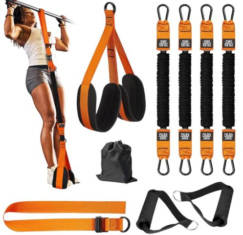 Klimmzughilfe Set, Klimmzughilfe mit 4 Verstellbar Resistance Bands, Klimmzug Bänder mit 2 Fußstützen, Pull Up Band für Klimmzug Krafttraining Frauen und Männer