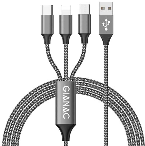 GIANAC Multi USB Kabel, Universal Ladekabel [2M] Schnell 3 in 1 Mehrfach iP Micro USB Typ C Lightning Cable für iPhone, Android Galaxy, Huawei, Oneplus, Sony, LG, Honor View-Gray