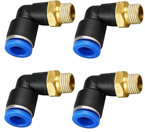 HAFRILY 4 Stück 90° 1/8 auf 6mm Pneumatik Winkel Steckverschraubung Steckverschraubung Pneumatik für Steckschläuche Push-In Druckluftanschluss