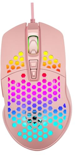 GALPADA Souris De Jeu Ergonomique Filaire Lumineuse à 6 Boutons pour Pc Et Ordinateur Portable, Gaming Optimisé, Rose Creuse Design Respirant, Réglable Dpi Adaptée Aux Gamers