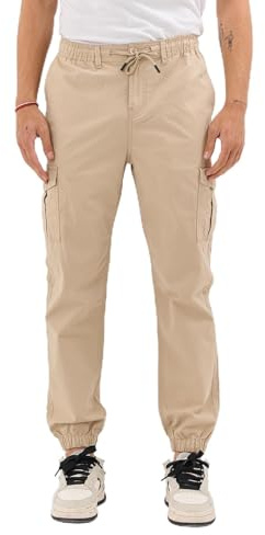 COMEOR Cargohose Herren Stretch Relaxed Fit – Chino Hose Baumwolle Männer Cargo Outdoorhosen, Wanderhose, Baggy Freizeit mit 6 Taschen & Kordelzug