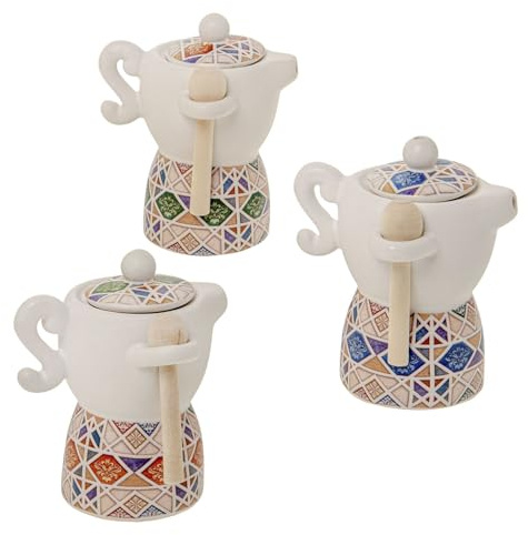 Doni Bomboniere Matrimonio 6 pz Zuccheriera Moka in Ceramica Italiana Assortite in 3 Varianti Differenti con Decorazione Maiolica Colorata Utili Economica Comunione Cresima Sposi Nozze Originale
