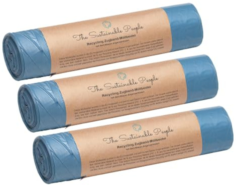 TSP Recycling Zugband Müllbeutel 60L - zu mind. 90% aus Post-Consumer-Abfällen (PE) - Blauer Engel zertifiziert - sicher & reißfest - für den Restmüll und die Wertstoffsammlung (60 Liter (10 Stück))