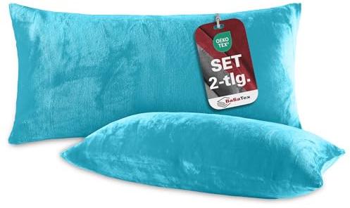 BaSaTex Plüsch Kissenbezug, 2er Pack, 40x80 cm, Petrol | Winter Plüsch, Kuschelig Weich, Öko_Tex Zertifiziert, Cashmere-Touch