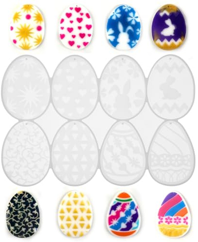 Hemobllo Silikonform Ostern 8 Ostereier - Gießformen mit Loch für Schlüsselanhänger - Epoxidharz Formen für Raysin, Gips, Beton & Seife - DIY Osterdeko Basteln Anhänger (Weiß)