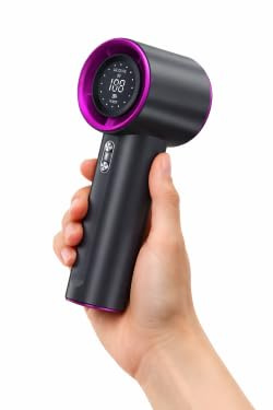 TopTrend1 Portable Handheld Turbo Fan, USB Rechargeable Mini Fan, Powerful 4000 mAh Battery. Personal Cooling for Office, Travel, Gym, Outdoors, Home. (Grey, Purple Trim)