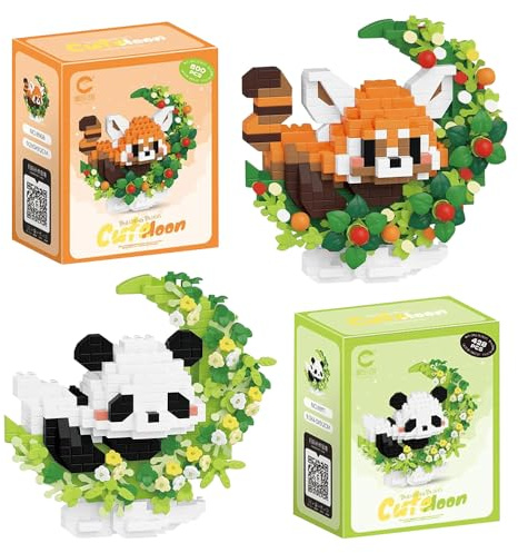 RNPKZ 2 Stück Panda Bausteine Set, Panda Tier Building Block Set, Panda Klemmbausteine Mini Bausteine Set, Mini Bausteine Panda, Panda Bausteine Spielzeug Bricks, Geschenke für Erwachsene und Kinder
