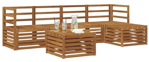 vidaXL Sofagarnituren 6 pcs Natur Massivholz Akazie, Moderner Garten-Sofa, haltbare Terrasse Sitzgelegenheiten, bequemes Lounge-Möbel für draußen