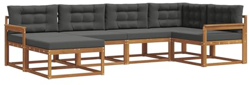 vidaXL Outdoor-Sofagarnitur mit Kissen 6 pcs Natur und Anthrazit, Modernes Outdoor-Sofa, Langlebiges Patio-Sofa, Lounge-Sitzgelegenheit für den Garten, Poolside Couch, Gartenmöbel, Modulares Set
