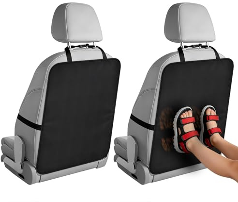 URAQT Car Seat Back Protectors 2 Pack 60x45cm, Waterproof Oxford Cloth Kick Mats for Back of Car Seats, Universal Anti-Dirty Seat Protection for Cars SUVs Trucks, Easy Install with Adjustable Straps