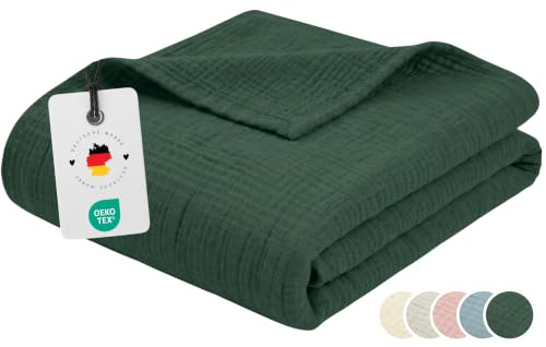 Carpe Sonno Musselin Decke 150 x 200 cm – leichte Sommerdecke Grün | Musselindecke als Tagesdecke, Sofadecke & Kuscheldecke | Oeko-Tex zertifiziert | flauschig-weich | Sommer & Übergang