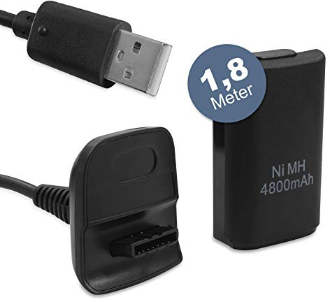 Eaxus® Xbox360 Play & Charge Kit-Ladegerät für Ihren Wireless Controller, Kabellänge 1,8 Meter