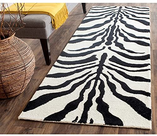 SAFAVIEH Zebra Teppich für Wohnzimmer, Esszimmer, Schlafzimmer - Cambridge Collection, Kurzer Flor, Elfenbein und Schwarz, 76 X 244 cm