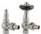 UK-28 BRN Arroll traditional thermostsic radiator valve in Brushed nickel with FSC certified black wooden wheel head & lockshield