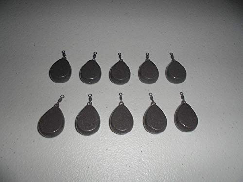 Lot de 10 x poids de pêche poire plats avec émerillon. Tailles 1,5 g la carpe/Pêche