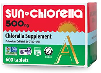 Sun Chlorella 500mg Tablets, 90%+ Pulverized Cell Wall, Non-GMO, 600 Ct