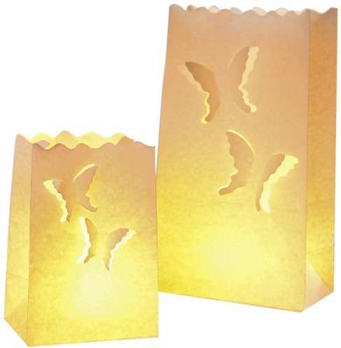WENKO 8552100 Lichtertüte Luminaria Schmetterlinge, 8-er Set, Deko Papierhüllen für Teelichte, Papier, 15 x 26 x 9 cm / 11 x 16 x 9 cm, weiß