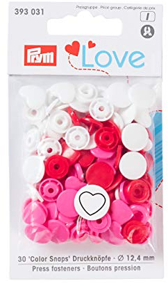 Prym 393031 Love Druckknopf Color Herz 12,4 mm rot/weiß/pink, Polyester