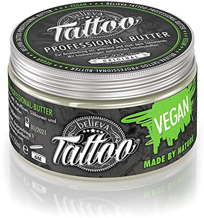 Believa Tattoo Butter - Premium Tattoopflege mit veganer Formel und natürlichen Inhaltsstoffen für strahlende Tattoofarben - Tägliche Pflege & Aftercare für tätowierte Haut | 250ml