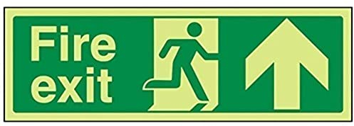 V Safety Glow In The Dark Fire Exit Arrow Up Sign - 300mm x 100mm - Rigid Plastic