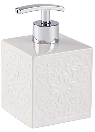 WENKO Seifenspender Cordoba Weiß Keramik - Flüssigseifen-Spender, Spülmittel-Spender Fassungsvermögen: 0.5 l, Keramik, 8.5 x 13 x 8.5 cm, Weiß, 13 x 8.5 x 8.5 cm