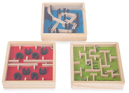 Small Foot 10692 Holzlabyrinth in DREI verschiedenen Ausführungen, ideal für unterwegs, trainiert Konzentration, Ausdauer und Feinmotorik