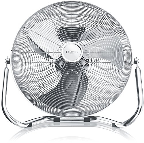 Brandson - Ventilador Industrial 38,5cm 48W – Alto Flujo de Aire - 3 velocidades – Rejilla de protección - Diseño Metal Cromo Estilo Retro - para Oficina Sala de Estar Dormitorio