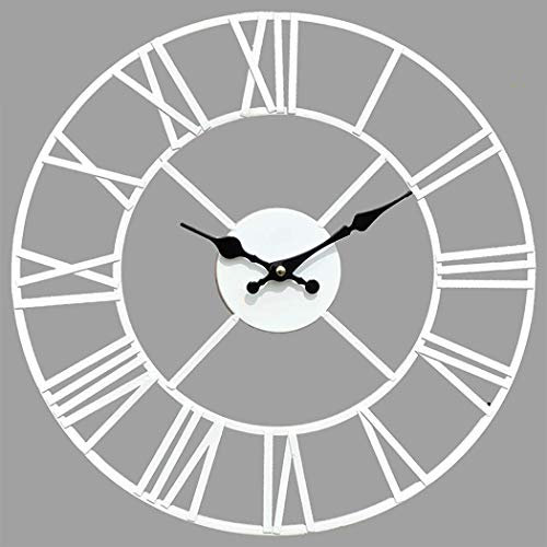 Klass Home 40cm White Metal Large Wall Clock | Silent Non-Ticking Roman Numerals Clock For Living Room, Bedroom, Kitchen, Outdoor, Garden | Home Decor