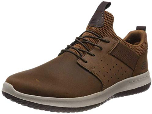 Skechers Herren Delson Axton Sneakers, Dark Brown Leather, 42 EU
