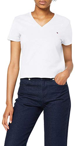 Tommy Hilfiger T-Shirt Manches Courtes Femme Heritage Col en V, Blanc (Classic White), XL
