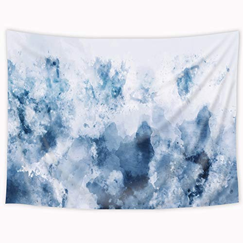 Riyidecor Abstrakter blauer Aquarell-Wandteppich, 152 x 202 cm, Ombre-Malerei, Marmor, moderne Kunst, neutral, gemütlich, kalt, fantastisch, Wandbehang, Schlafzimmer, Wohnzimmer, Wohnheim, Dekorstoff