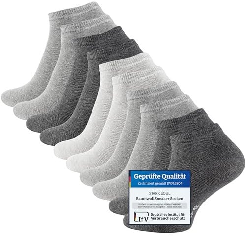 STARK SOUL 10 Paar Essentials Sneaker Socken, Baumwolle, Grautöne, Gr. 39-42