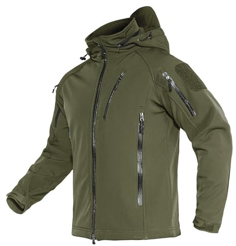 TACVASEN Veste D’extérieur Homme Vestes de Randonnée Imperméables Blouson de Travail en Polaire Veste Militaire Coupe-Vent Vert Armée