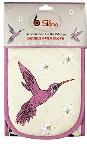 Sterling Sports®DOUBLE OVEN GLOVES MITT 100% COTTON FLORAL NOVELTY KITCHEN COOKING New Range BBQ | oven mitts heat resistant| kitchen gloves oven (Humming Birds)