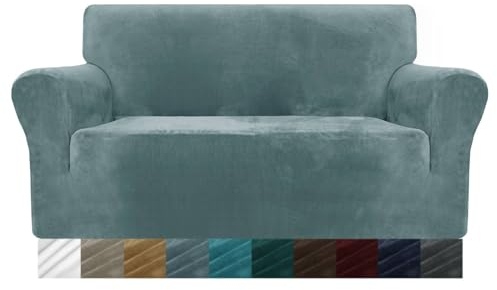 MAXIJIN Grueso del sofá del Terciopelo Cubiertas Cubiertas 2 plazas Estiramiento del resbalón no Loveseat para Sala de Estar Perros Pet Love Asiento Sofá Fundas (2 Plaza, Azul Polvoriento)