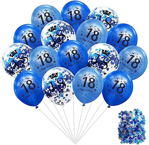 Luftballons 18 Geburtstag Deko, 30 Stück Luftballons 18 Geburtstag Junge Mädchen, 12 Zoll Latex Luftballons Konfetti Blau, Geburtstagsdeko 18 Jahre, Geburtstag Party Jubiläum Deko