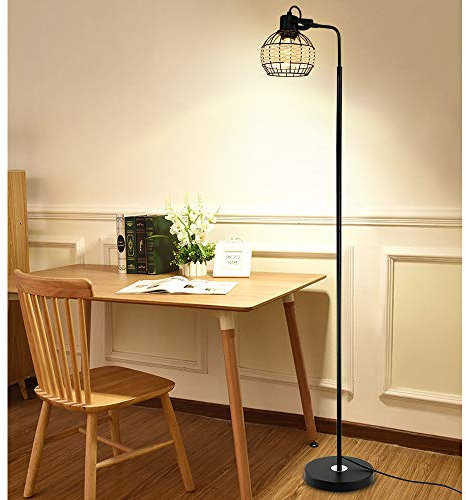 Depuley Modern Black Weaving Bamboo Floor Lamp, Eye-Care Tall Bamboo Rattan Floor Lamp for Living Room, LED Standard Lamp with Adjustable Lamp Holder for Bedroom, Office