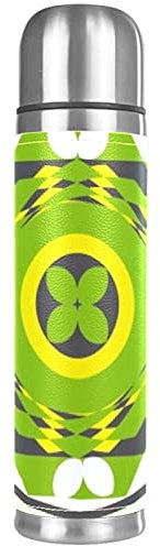 Double Layer Stainless Steel Vacuum Insulation Cup Green Pattern Water Bottle 500 ml/17 oz Thermos Mug for Gym Travel Office School