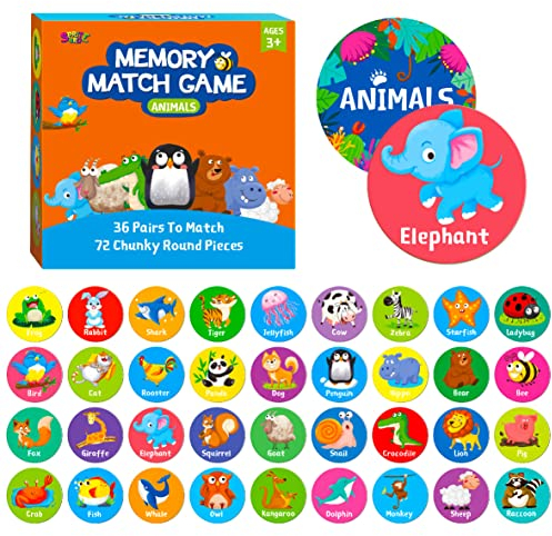 Memory-Matching-Spiel, 72 PCS Tier-Matching-Karten für Kleinkinder, 36 Paar Klobige Spielkarten für die Vorschule 4 5 6 Jahre Alt